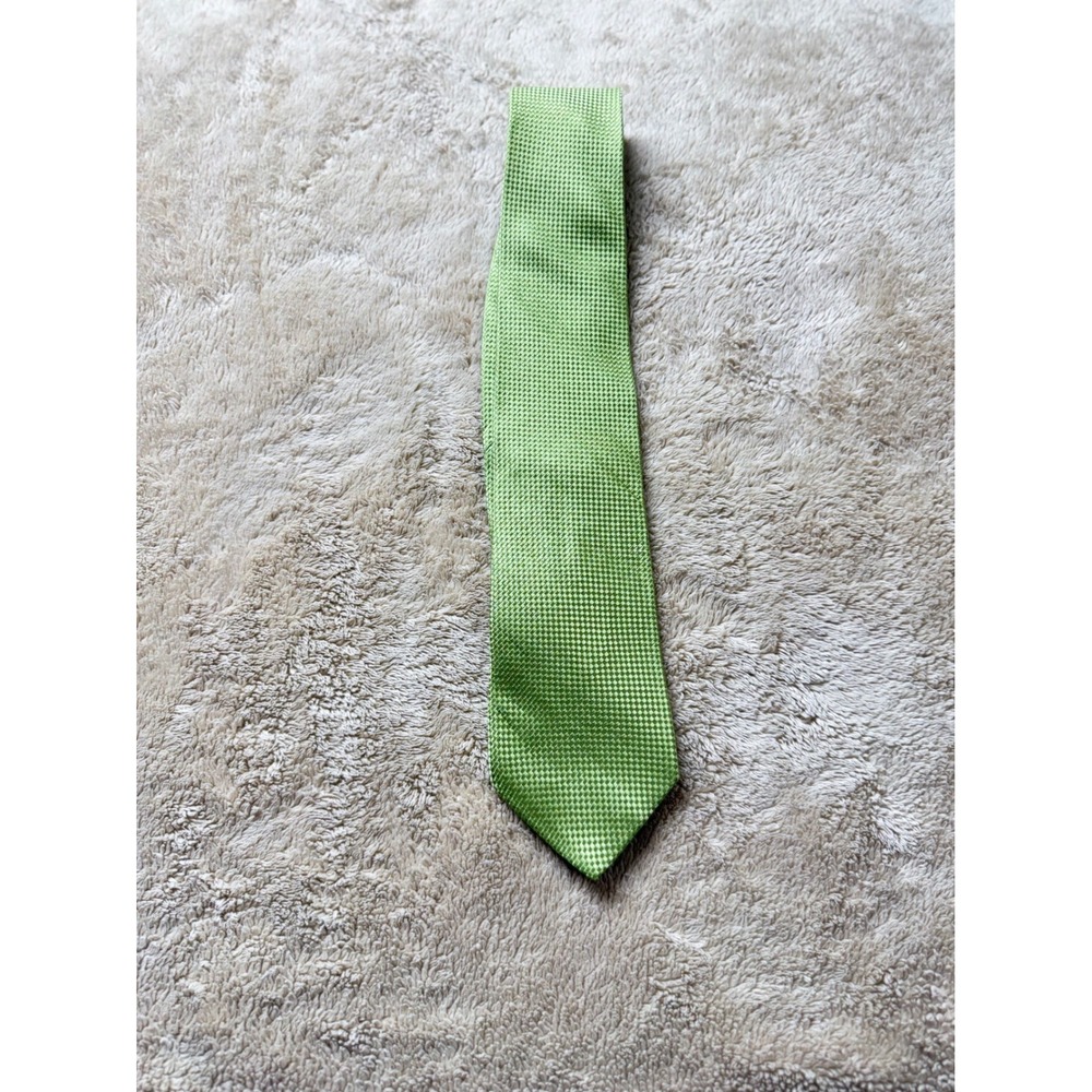 Nicole Miller New York Mens Lime Green Textured Micro Check Silk Blend Necktie